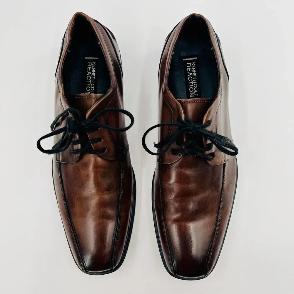 Kenneth Cole Reaction Get Busy Brown Leather Oxfords Size 11